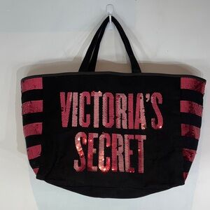 Victoria’s Secret Black Sequin Tote Bag – Sparkly Stripes Large